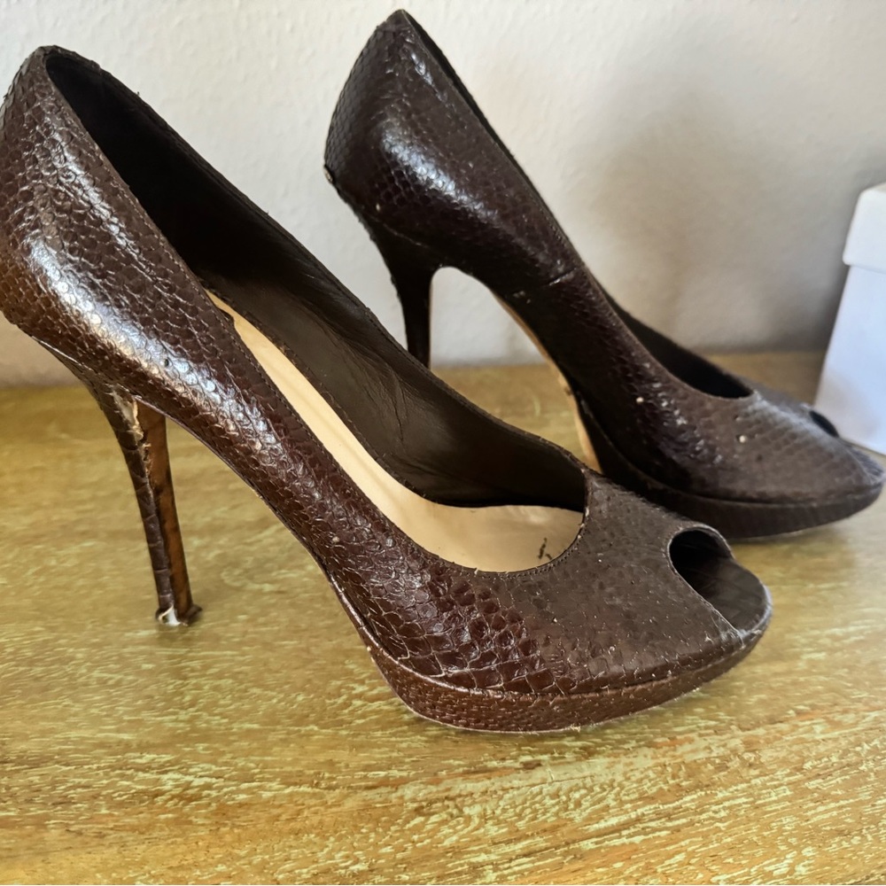Dior Snakeskin Platform Stiletto Heels—very flattering and still walkable!